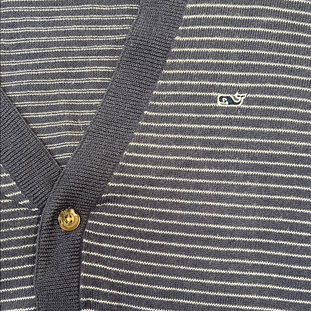 Vineyard Vines Men XL Navy Blue White Striped Cardigan 5 Button Cotton Wool Long - Picture 3 of 7